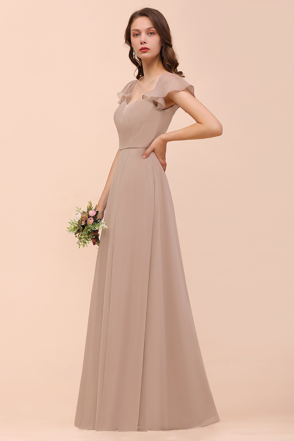 BMbridal Elegant Chiffon Slit Affordable Bridesmaid Dresses with Short Sleeves-BMbridal