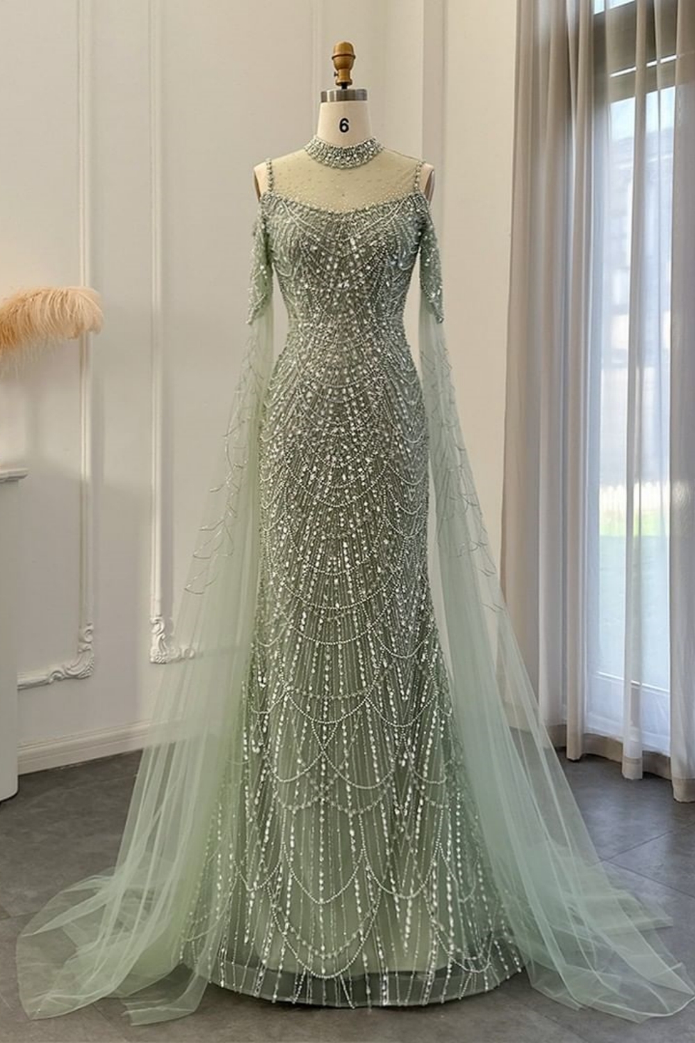 Bmbridal Floor-Length Mermaid Dusk High Neck Sleeveless Prom Dresses with Beadings
