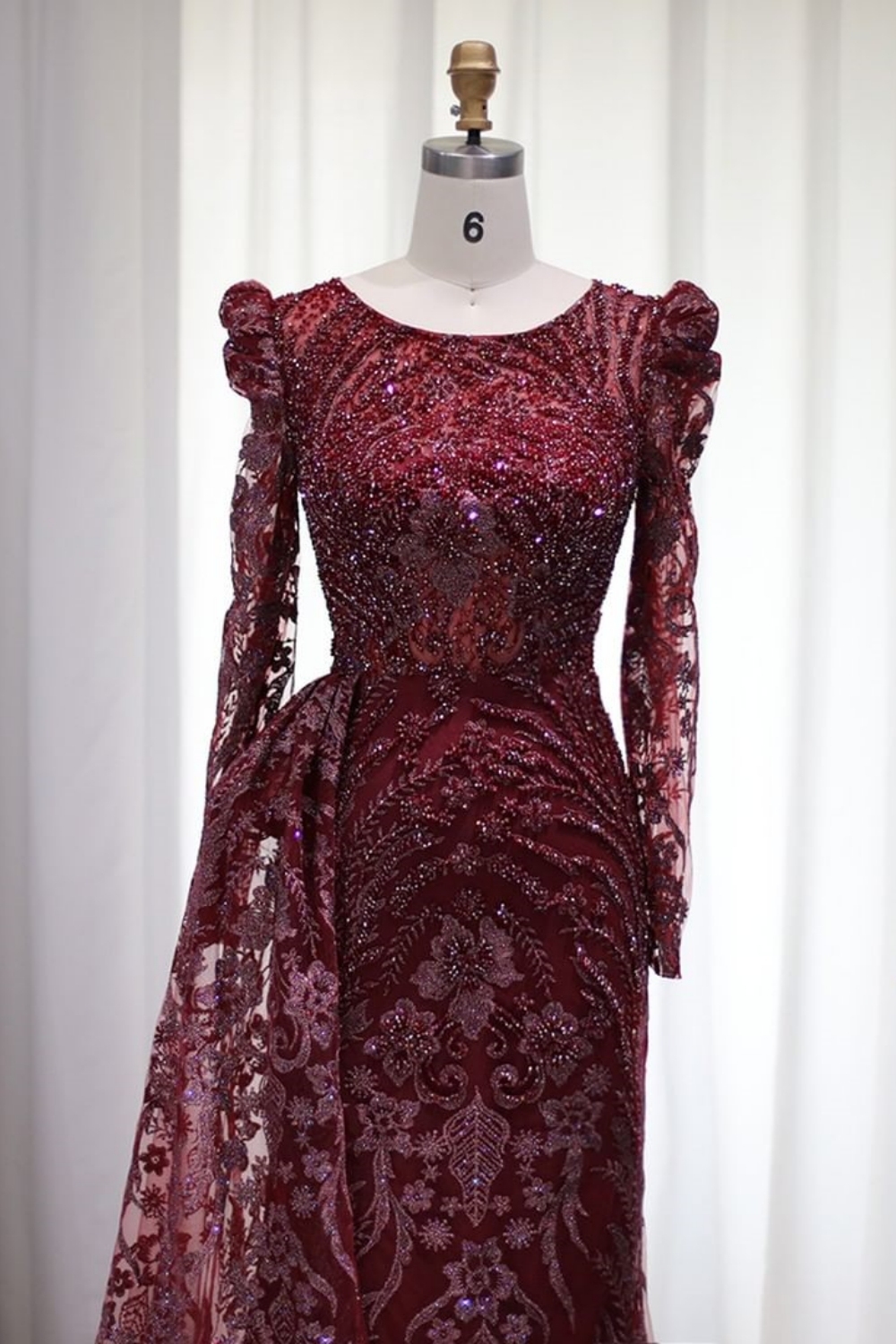 Bmbridal A-Line Long Sleeves Scoop Floor-Length Prom Dresses with Lace