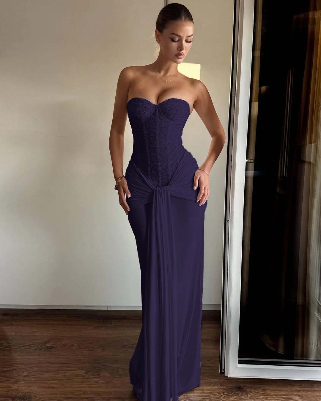 Strapless Sweetheart Sleeveless Long Mermaid Prom Dress With Pleated