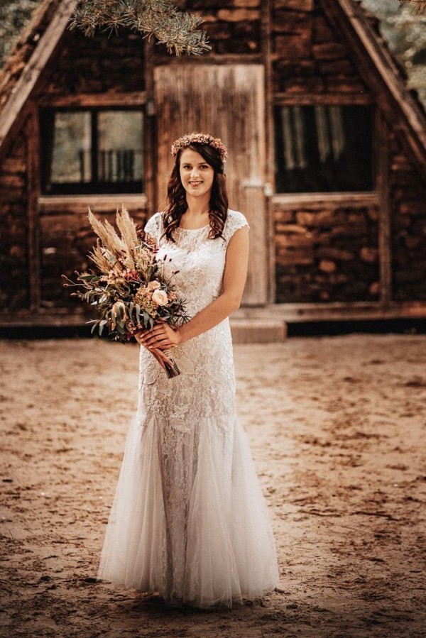 BMbridal Cap Sleeves Lace Wedding Dress Mermaid Boho Bridal Wear-BMbridal