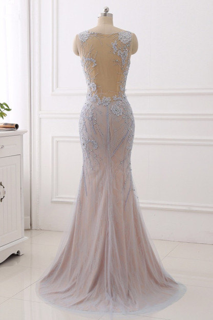 BMbridal Elegant Jewel Sleeveless Mermaid Prom Dresses Pearls with Appliques Online
