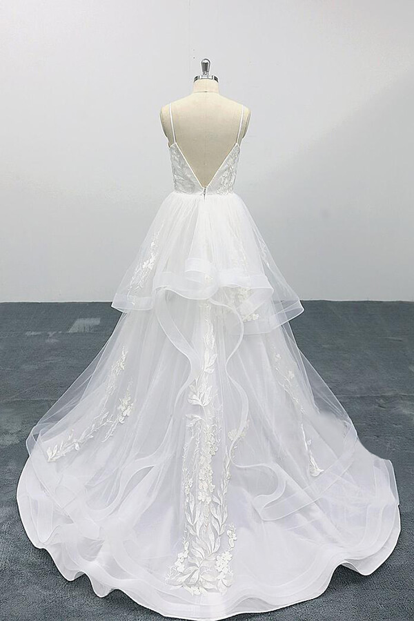 BMbridal Best Appliques Spaghetti Strap Tulle Wedding Dress On Sale-BMbridal
