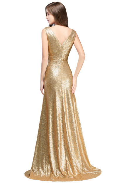 BMbridal Elegant A-line Open Back Sequins Sleeveless V-neck Evening Dress