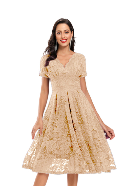 BMbridal Lace Short Sleeve V-Neck Mini Party Dress