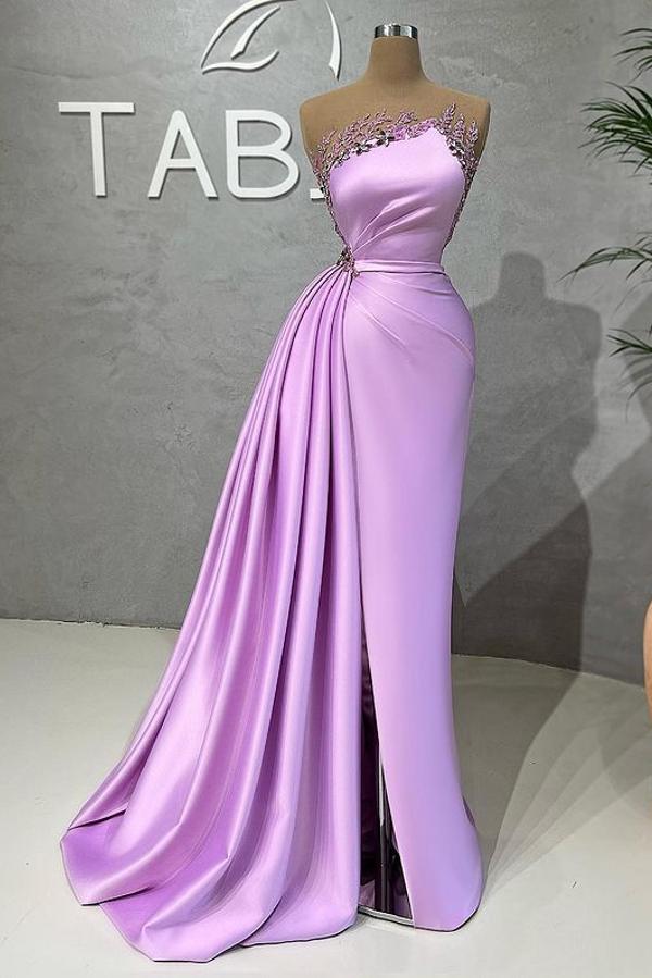 Lilac Long Glitter Sleeveless Evening Dresses With Side Slit-BMbridal
