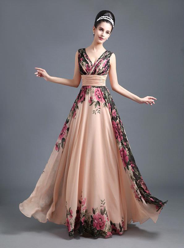 BMbridal A-Line Chiffon Printed Ruffles Evening Dress