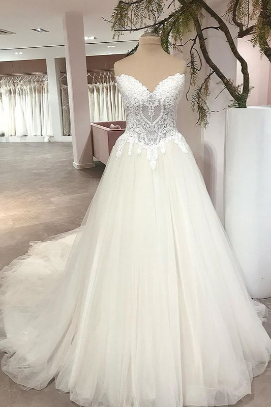 Bmbridal Sweetheart Princess Wedding Dress Tulle Lace Bridal Gown-BMbridal