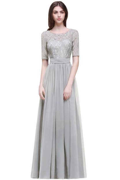 BMbridal Half-Sleeve Lace Long Chiffon Evening Dress