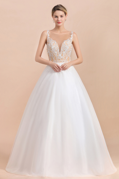 BMbridal Gorgeous Tulle Lace V-Neck Sleeveless Wedding Dress Online