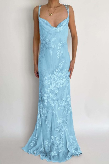 Spaghetti Strap Sleeveless Long Mermaid Prom Dress With Appliques