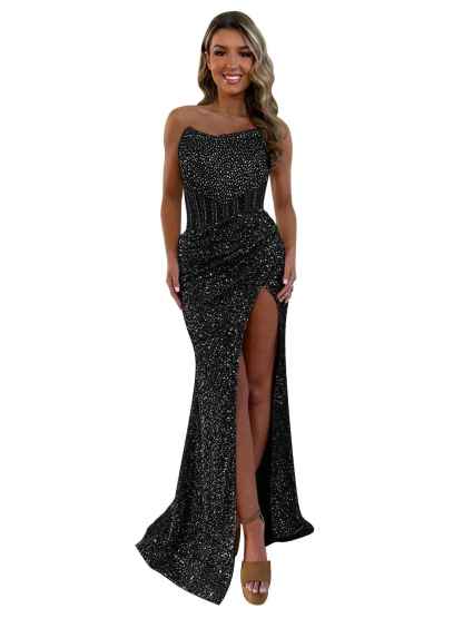 Gorgeous Sparkly Strapless Long Mermaid Prom Dress with Slit