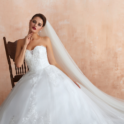 BMbridal Stylish Strapless White Lace Affordable Wedding Dress Online with Low Back