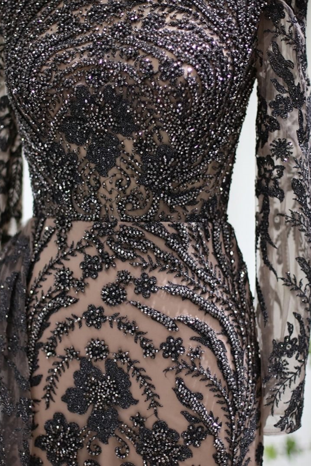 Bmbridal A-Line Long Sleeves Scoop Floor-Length Prom Dresses with Lace
