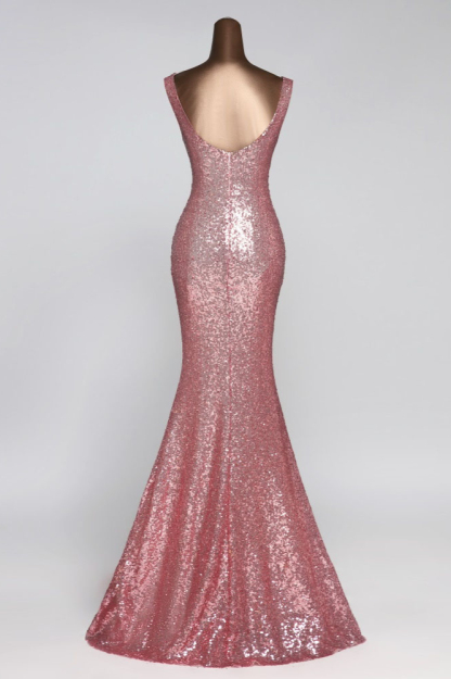 BMbridal Affordable V-Neck Pink Mermaid Prom Dresses with Front-Slit Online