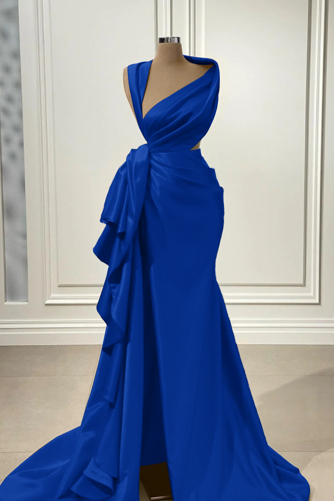 Elegant Red Charmeuse Sleeveless Long Prom Dress With High Slit