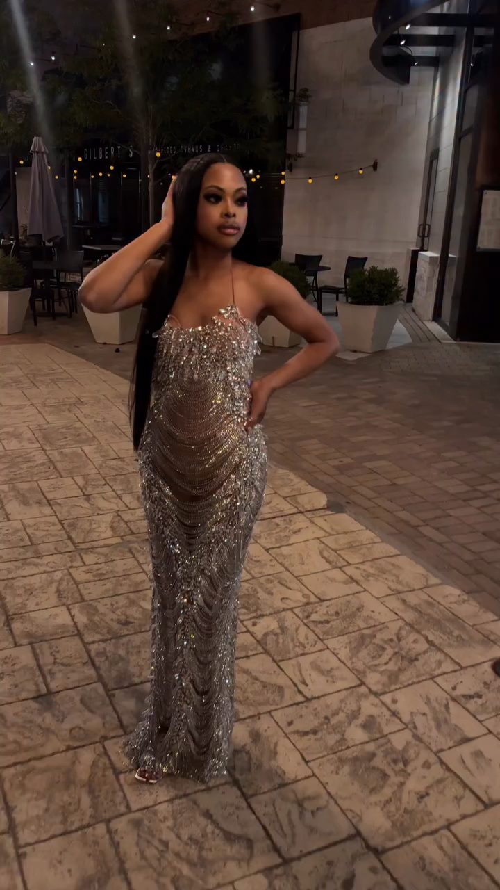 The Diamond Empress - 2026 Luxury Silver Crystal Fringe Illusion Mermaid Gown: Strapless Sweetheart with Crystal Chain Draping, Sheer Bodice & Sweep Train