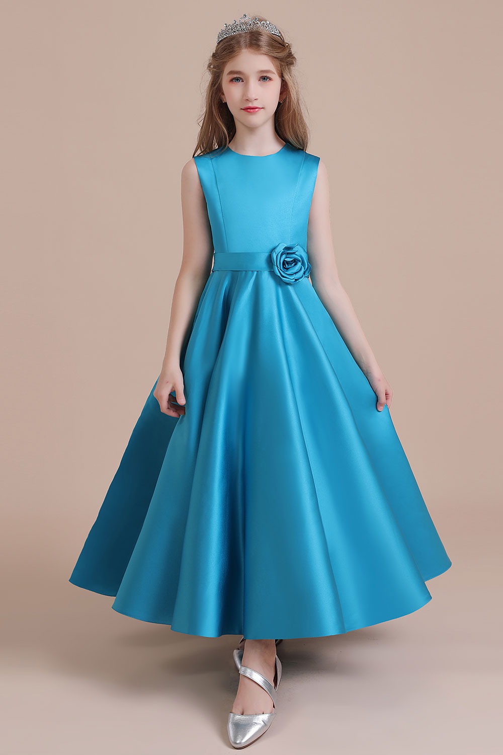 BMbridal A-Line Awesome Satin Flower Girl Dress Online-BMbridal