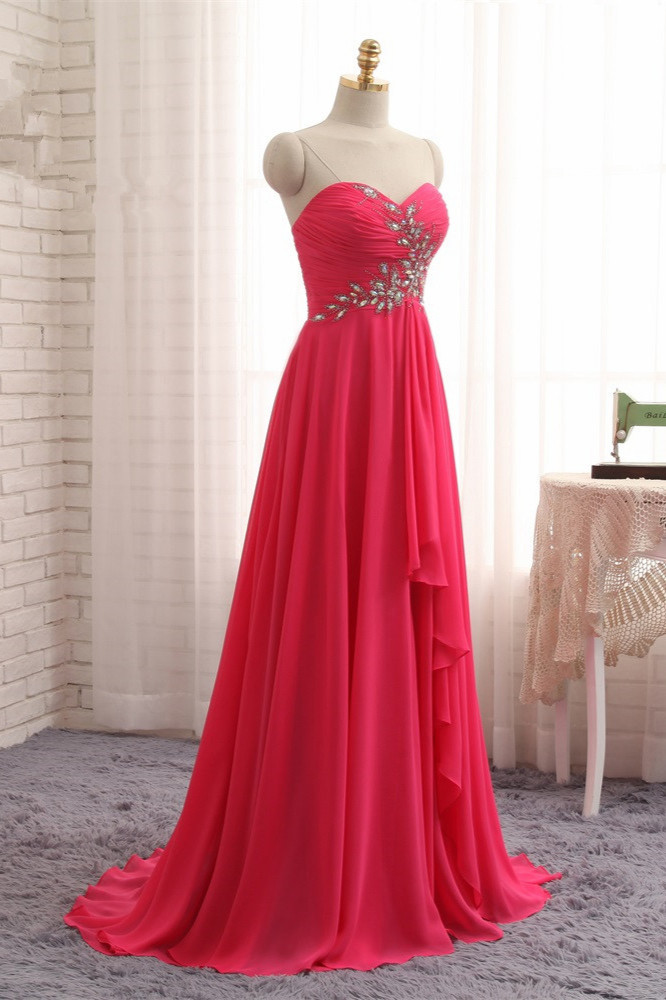 BMbridal Chic Strapless Sweetheart Watermelon Prom Dresses A-Line Ruffles Crystals Evening Dresses Online-BMbridal
