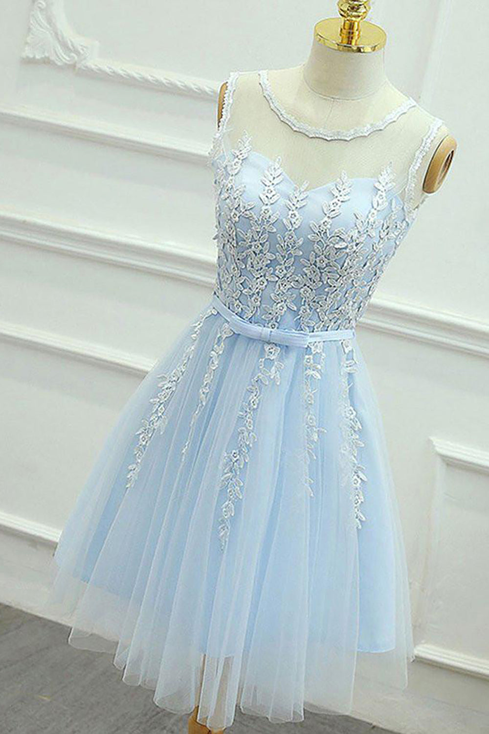 Blue Round Neck A Line Homecoming Dress-BMbridal