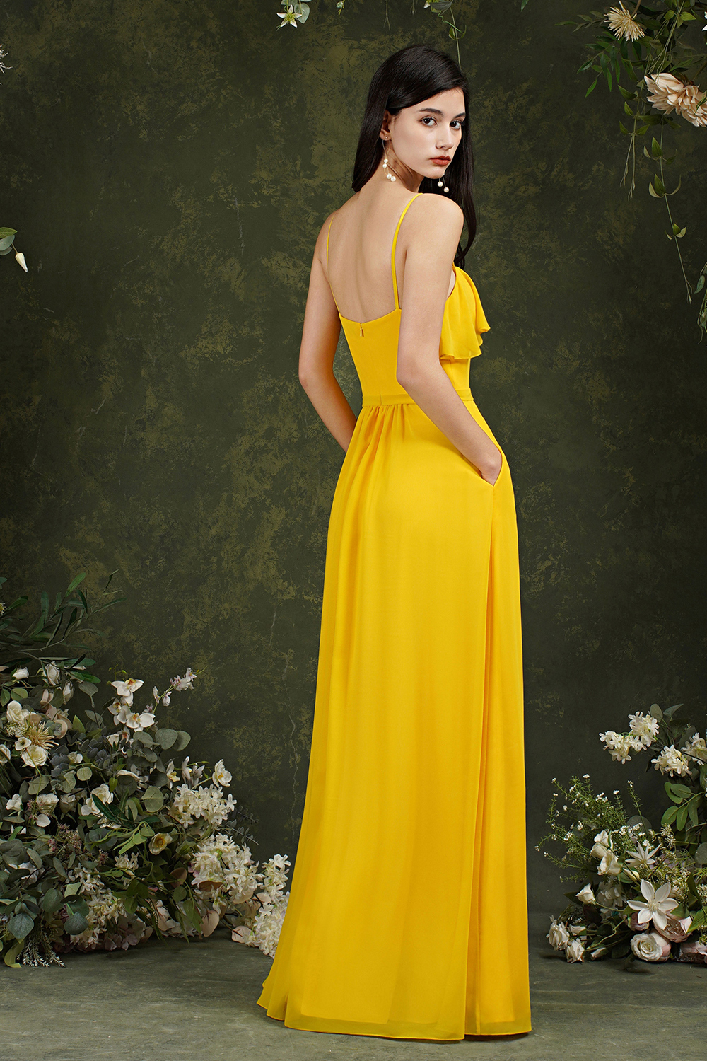 Bmbridal Spaghetti-Straps Bridesmaid Dress Chiffon With Pockets Ruffles-BMbridal