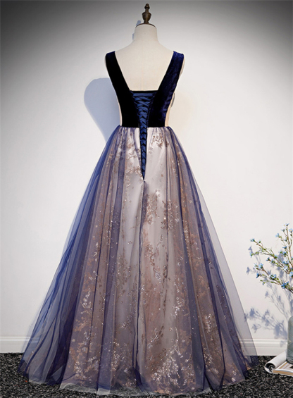 BMbridal Affordable Tulle V-Neck Sleeveless Beading Prom Dresses with Appliques Online