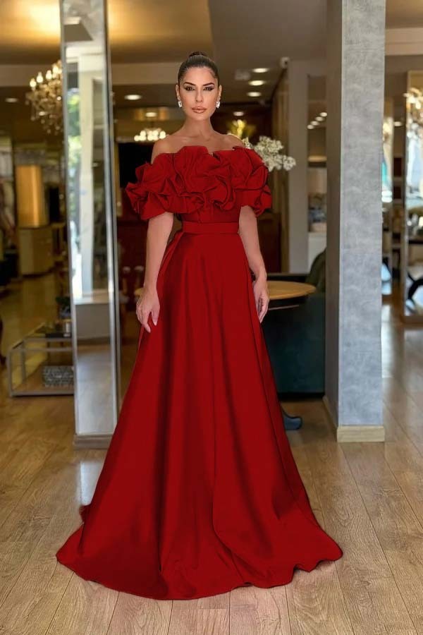 Off the Shoulder Sleeveless A Line Long Prom Dress With Pleated