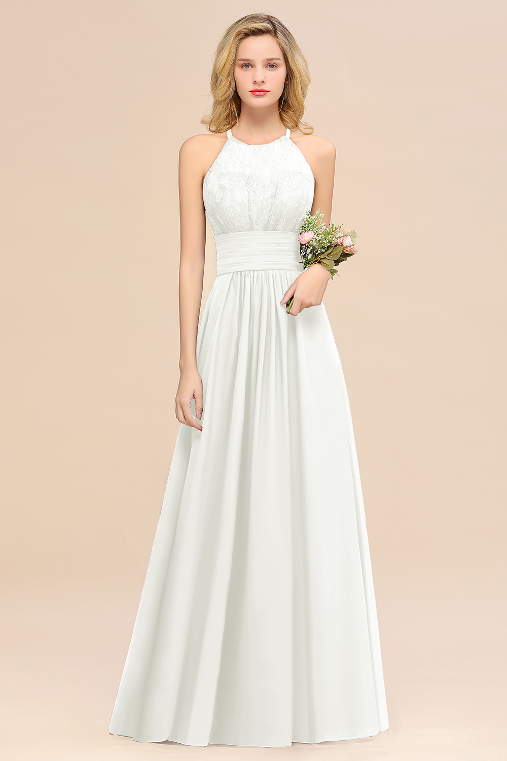 BMbridal Elegant Halter Ruffles Sleeveless Grape Lace Bridesmaid Dresses Affordable-BMbridal