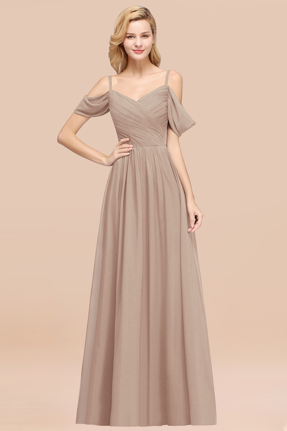 BMbridal Chic Off-the-shoulder Burgundy Bridesmaid Dress with Spaghetti Straps-BMbridal