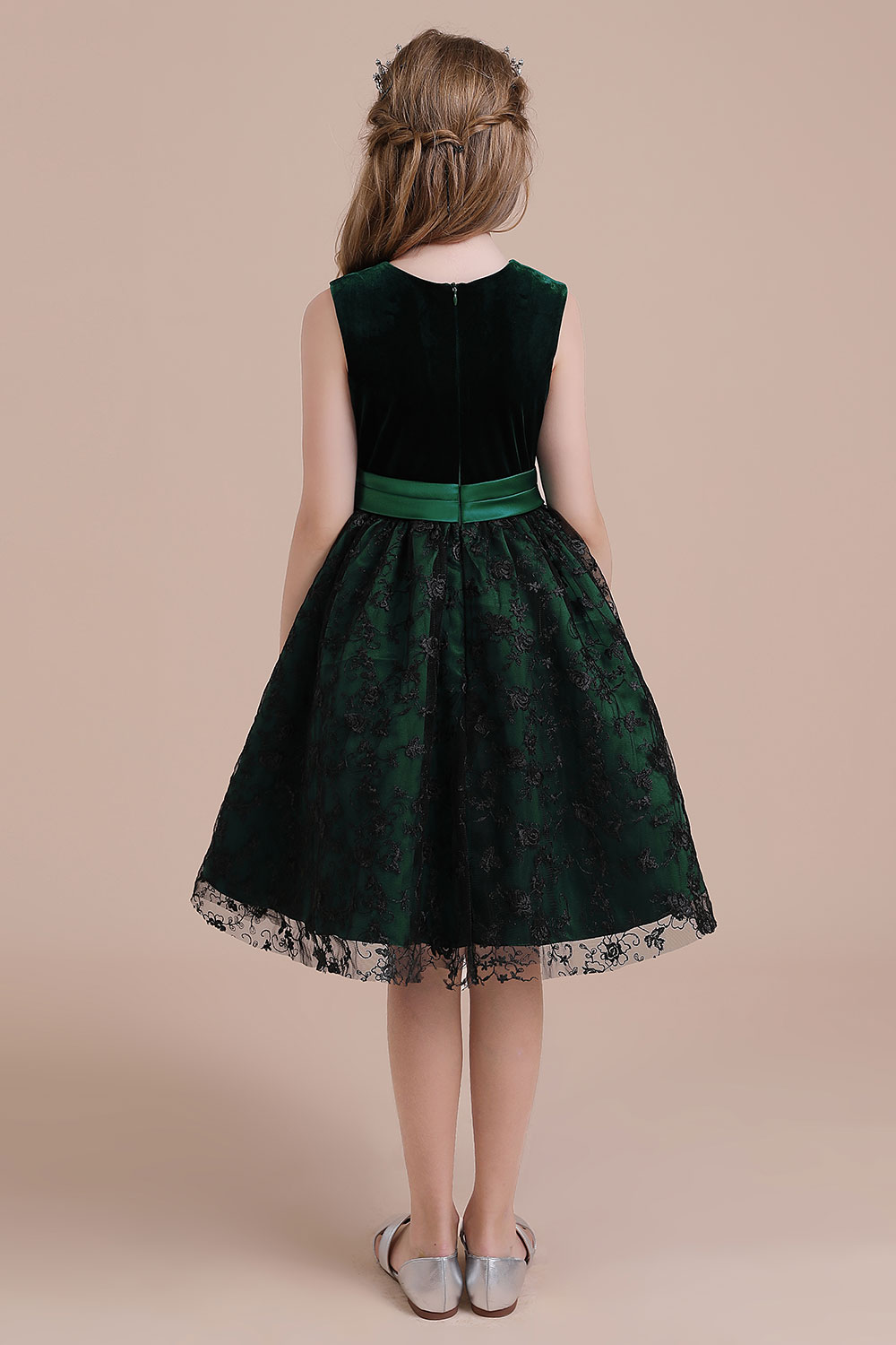 BMbridal A-Line Lace Velvet Knee Length Flower Girl Dress Online-BMbridal