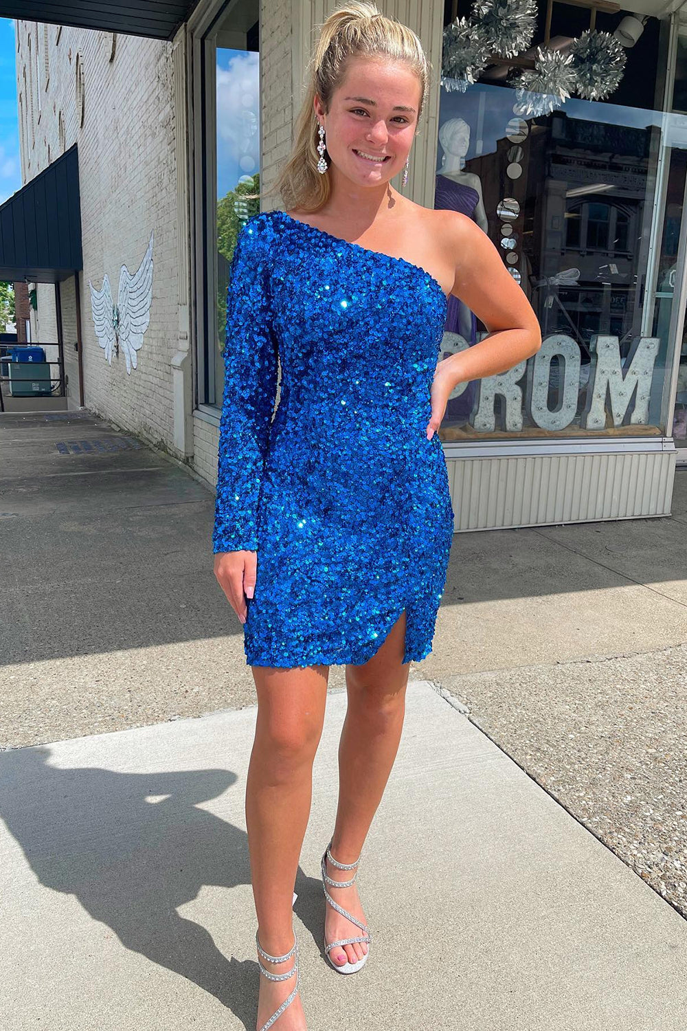 Fuchsia Sequins Homecoming Dress with Sleeves