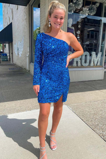 Fuchsia Sequins Homecoming Dress with Sleeves