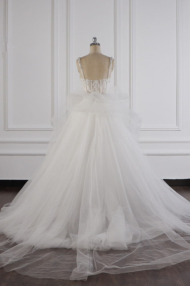 BMbridal Elegant Straps Tulle Lace Wedding Dress Sweetheart Appliques Beadings Bridal Gowns with Ruffles On Sale-BMbridal