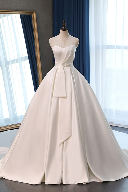 BMbridal Elegant Sweetheart White Satin Wedding Dress A-line Ruffles Bridal Gowns On Sale-BMbridal