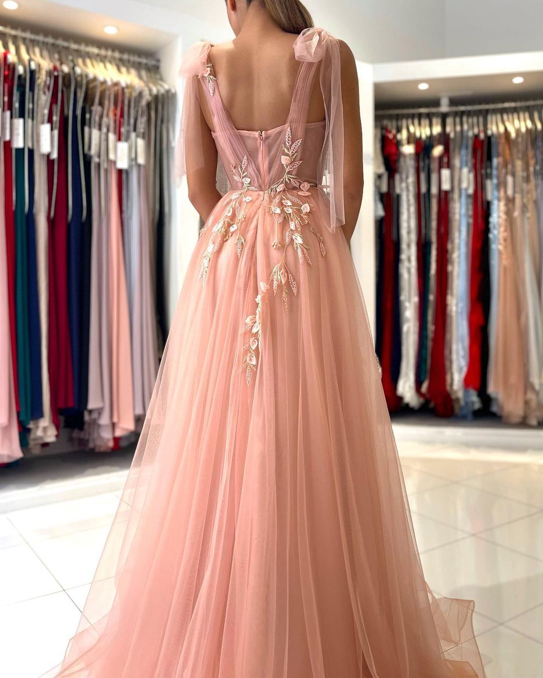 Bmbridal Fairy Tulle Prom Dress Slit Long With Appliques
