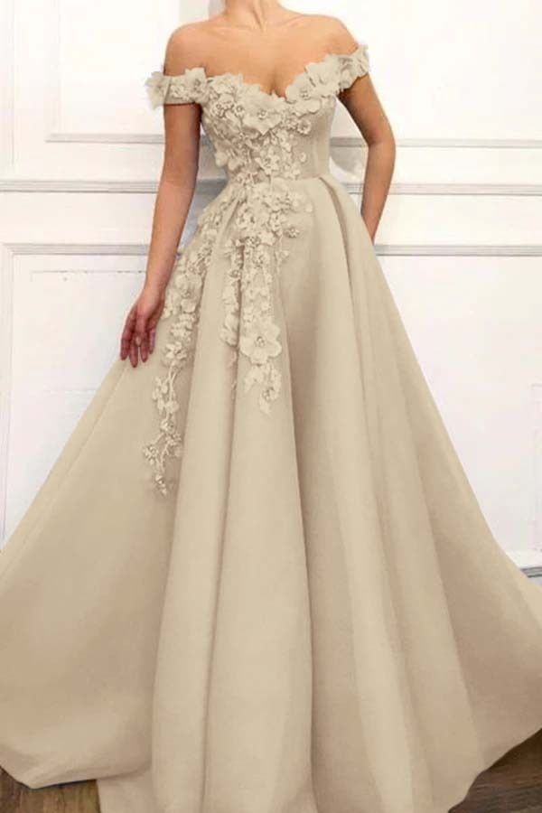 Strapless Off the Shoulder Sleeveless Long Prom Dress With Appliques