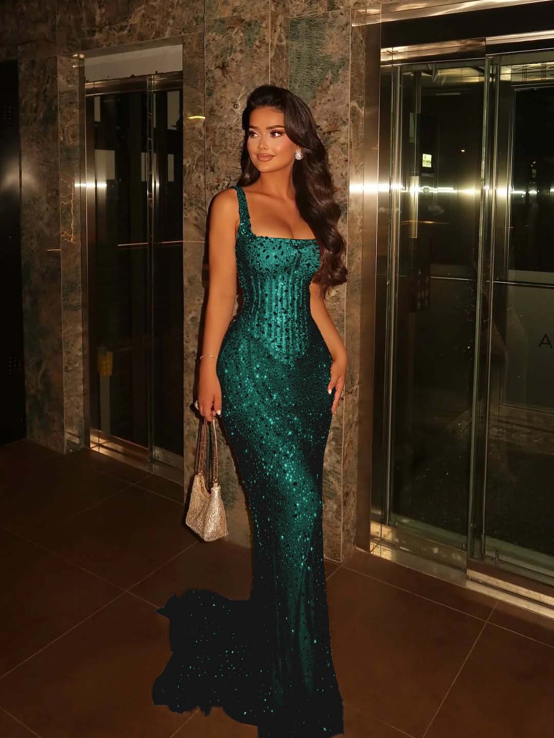 Spaghetti Strap Sleeveless Long Mermaid Prom Dress With Beading