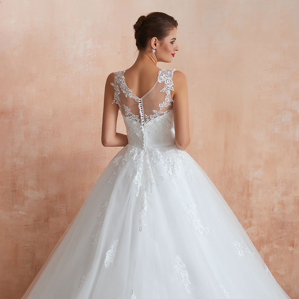 BMbridal Affordable Sweetheart Sleeveless White Lace Wedding Dresses Online