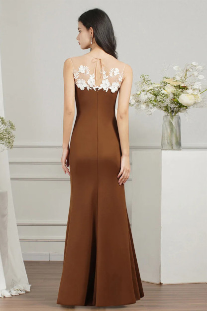 Bmbridal Brown Mermaid Prom Dress Slit Long With Appliques
