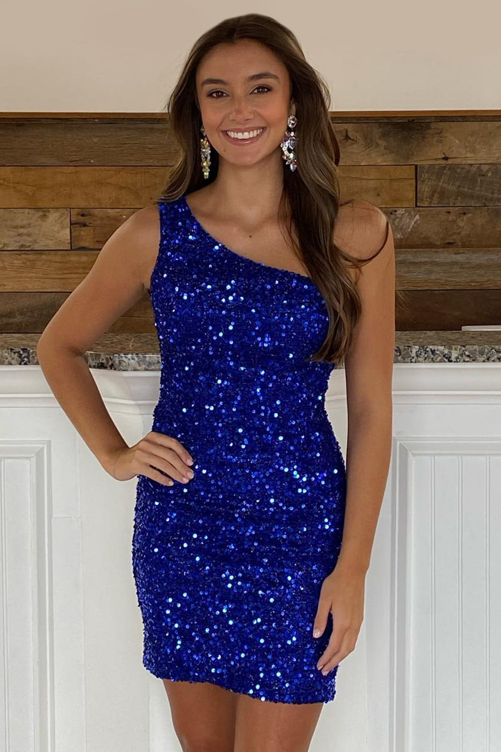Royal Blue Sequins Tight Short Hoco Dress-BMbridal