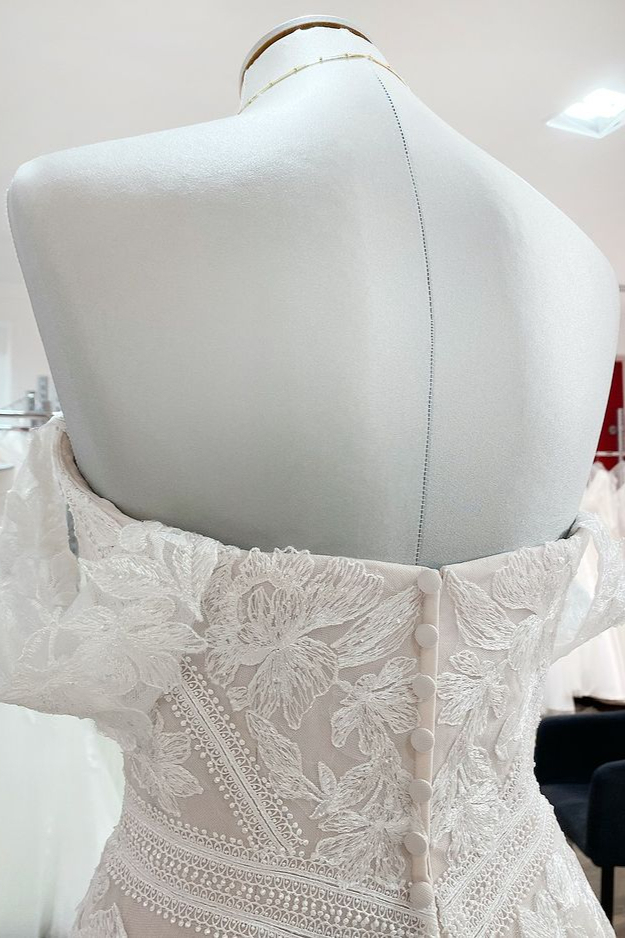 BMbridal Tulle Off The Shoulder Sweetheart Lace Appliques Wedding Dresses-BMbridal