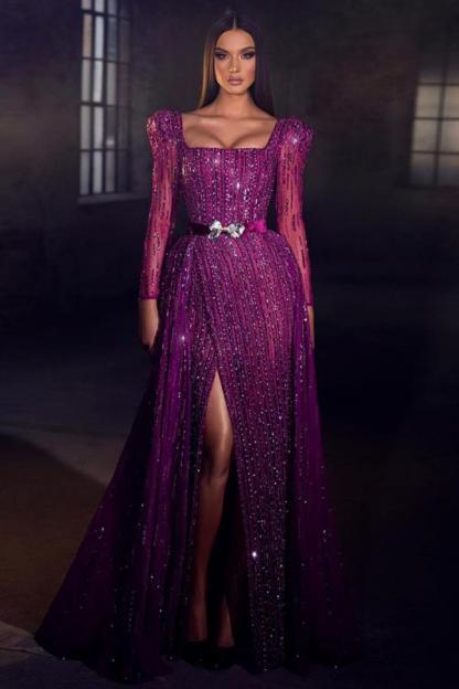 Bmbridal Long Sleeves Square Evening Dress Mermaid With Beadings