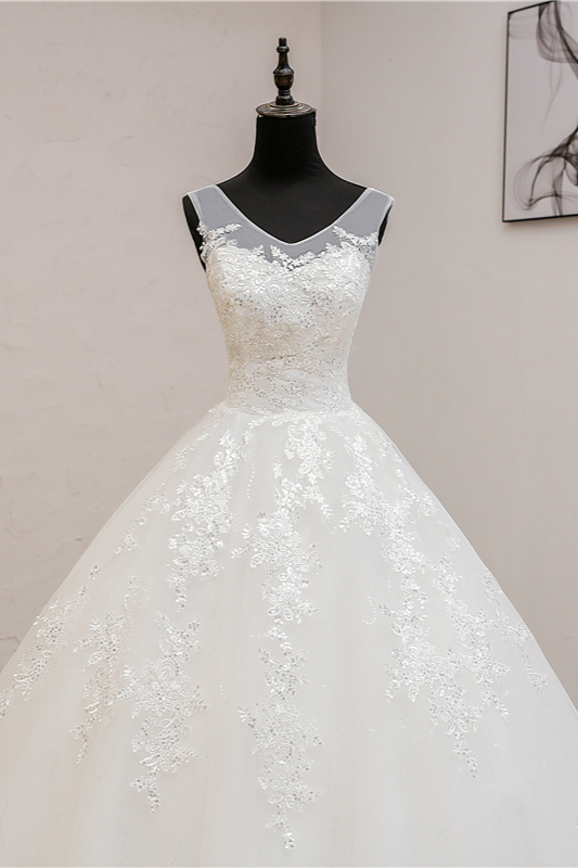 BMbridal Glamorous Sweetheart Tulle Lace Wedding Dress Ball Gown Sleeveless Appliques Ball Gowns On Sale-BMbridal