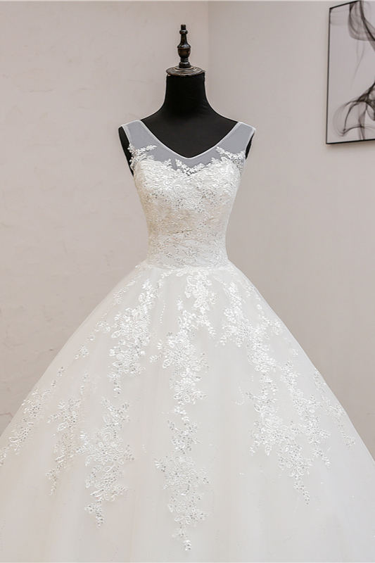 BMbridal Glamorous Sweetheart Tulle Lace Wedding Dress Ball Gown Sleeveless Appliques Ball Gowns On Sale-BMbridal