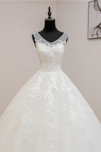 BMbridal Glamorous Sweetheart Tulle Lace Wedding Dress Ball Gown Sleeveless Appliques Ball Gowns On Sale-BMbridal