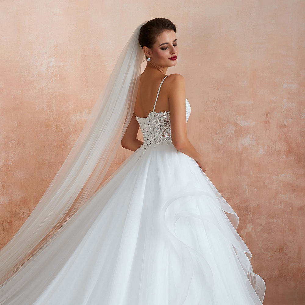 BMbridal Chic Spaghetti Straps Lace Wedding Dress with See Through Bodice