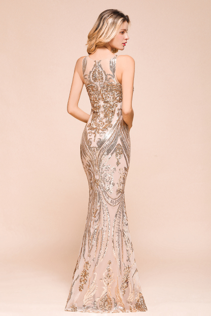 BMbridal Gorgeous Champagne Sequins Mermaid Prom Dress Long Evening Gowns Online