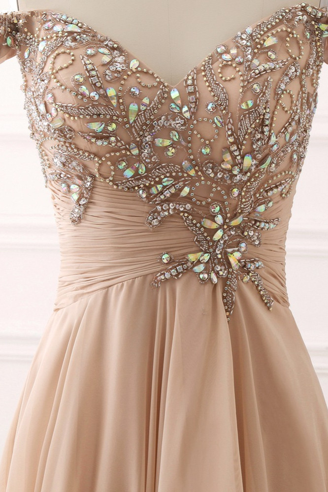 BMbridal Elegant Off-the-Shoulder Sweetheart Ruffle Prom Dresses with Appliques Beadings