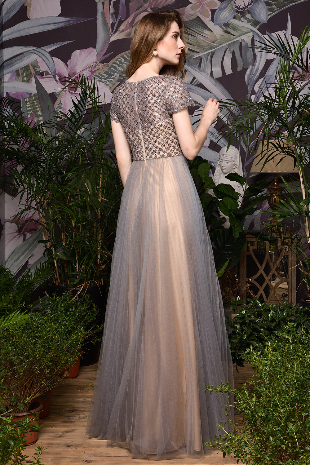 BMbridal Glamorous Short Sleeve Tulle Prom Dress Long Evening Party Gowns Online