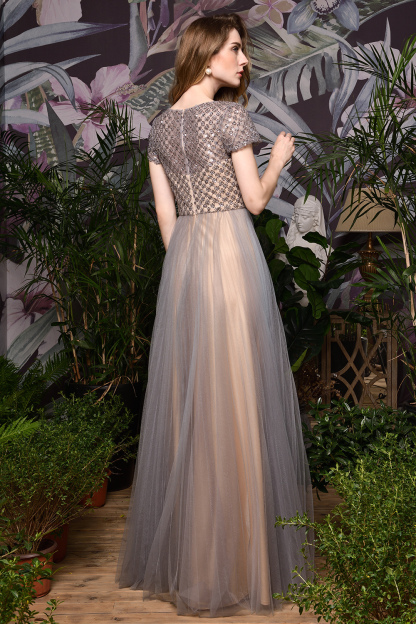 BMbridal Glamorous Short Sleeve Tulle Prom Dress Long Evening Party Gowns Online